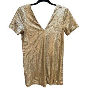 Tobi Gold Full Sequin V-Neck & Back Short Sleeve Party Disco Dress Womens Size S